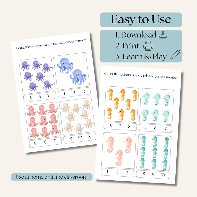 Ocean Animals Counting Worksheets | Count & Circle Numbers 1–10 ...