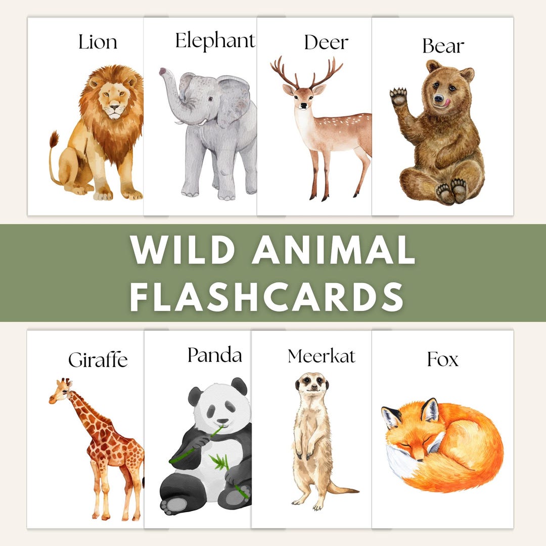 Watercolor Wild Animal Flashcards | Montessori Learning Cards (PDF ...