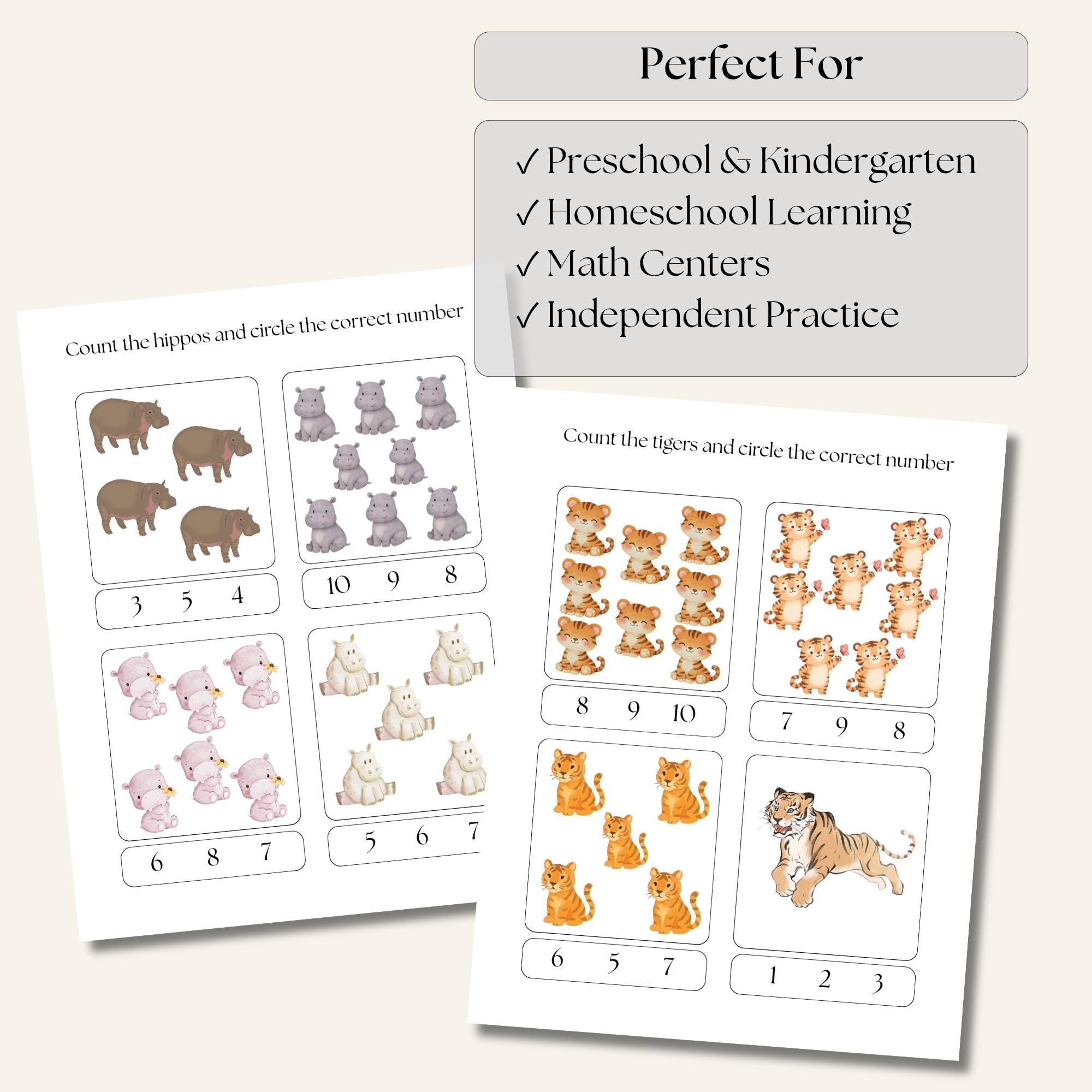 Wild Animals Counting Worksheets | Safari Animals Count & Circle ...