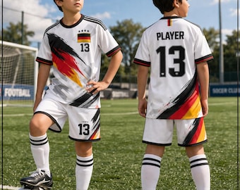 Jungen Deutschland Style Fußball Trikot Set, Benutzerdefinierte Name Nummer Fußballtrikot, Jugend Sportbekleidung