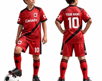 Custom Kids Canada Soccer Kit, Personalized Name Number Jersey Set