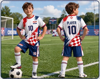 Kids Croatia Soccer Kit, Custom Name Number Jersey, Youth Football Uniform, Boys Shorts Set