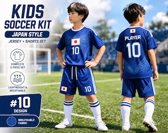 Kids Japan Fussball Kit: Blaues Trikot & Hosen Set, #10 Design