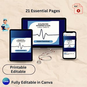 Aide-mémoire pour l'interprétation du rythme ECG, guide d'étude pour infirmières, NCLEX et ACLS (PDF) | Modèle Canva
