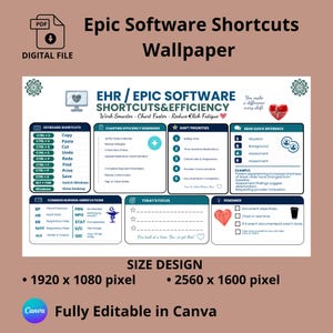 Epic EHRキーボードショートカット壁紙 — 看護師の記録効率を高めるデスクトップ背景 | 即時PDFダウンロード