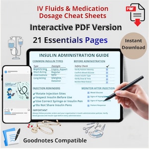 Nursing IV Fluids Medication Dosage Cheat Sheets (Digital Goodnotes PDF)