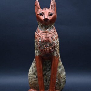 Cat Goddess Statue: Ancient Egyptian Bastet, Seashell & Stone Decor