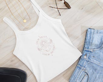 Boho Celestial Sun Moon Linne, Minimalistisk Yoga Ärmlös T-shirt