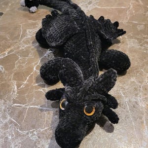 Tairn Inspired Black Dragon Plush – Fourth Wing Crochet Amigurumi Fantasy Gift