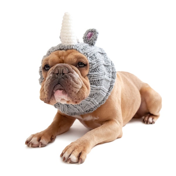 Rhino Dog Snood | Knit Crochet Dog Hat | Easter Dog Costume | Ear Warmer