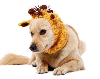 Giraffe Dog Snood | Knit Crochet Dog Hat | Easter Dog Costume | Ear Warmer