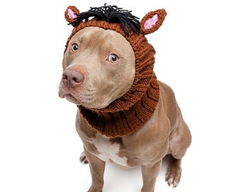 Horse Dog Snood | Knit Crochet Dog Hat | Easter Dog Costume | Ear Warmer