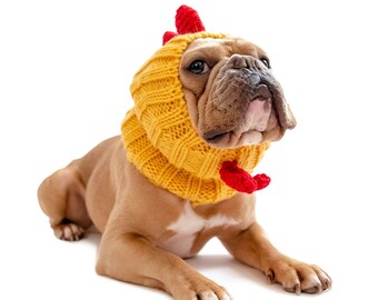 Snood pour chien et poulet coq | Bonnet pour chien en tricot au crochet | Déguisement de chien de Pâques | Cache-oreilles