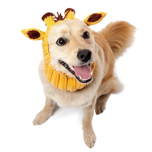 Giraffe Dog Snood | Knit Crochet Dog Hat | Halloween Dog Costume | Ear Warmer