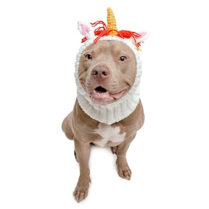 Unicorn Dog Snood | Knit Crochet Dog Hat | Halloween Dog Costume | Ear Warmer