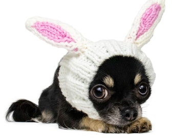 Bunny Rabbit Dog Snood | Knit Crochet Dog Hat | Easter Dog Costume | Ear Warmer