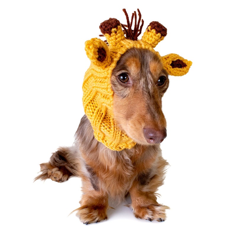 Giraffe Dog Snood Knit Crochet Dog Hat Easter Dog Costume Ear Warmer image 4