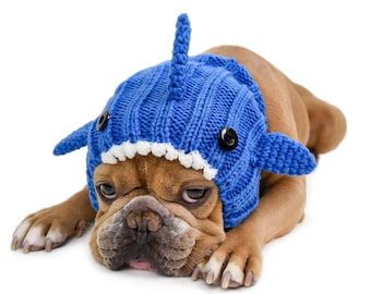 Gorro de punto a crochet para perro con diseño de tiburón bebé / Disfraz de Halloween para perro / Calentador de orejas