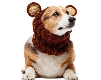 Grizzly Bear Dog Snood | Knit Crochet Dog Hat | Easter Dog Costume | Ear Warmer