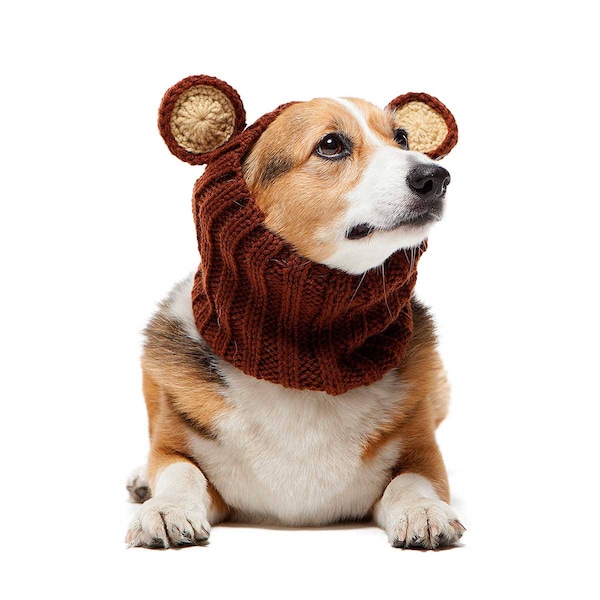 Grizzly Bear Dog Snood | Knit Crochet Dog Hat | Easter Dog Costume | Ear Warmer