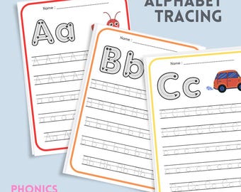 Folhas de exercícios de caligrafia do alfabeto | Folhas de exercícios de traçado de letras para crianças | Prática de escrita à mão para imprimir | Pré-escola e jardim de infância
