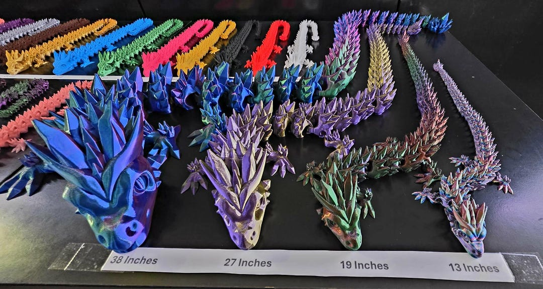3D Printed Crystal Dragon Toy, Articulated Flexi Desk Decor, Fidget ...