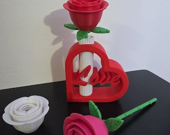 3D Printed Love Heart Vase with Rose