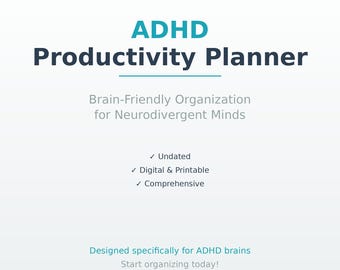 ADHD Productivity Planner Digital Download, Printable Daily Weekly Monthly Planner, Undated, GoodNotes Planner, Neurodivergent Organization