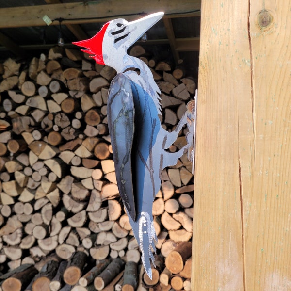 Pileated Woodpecker Outdoor Metal Sculpture, Bird Yard Decor, Garden Sculpture