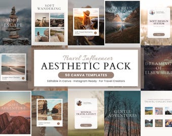 Travel Influencer Pack – 50 Instagram Canva Templates | Minimal Editorial Feed