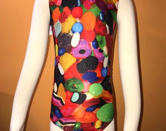 Ready to ship leotard, girls size 8 Yummy Gummy open back leotard