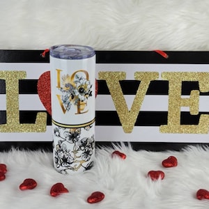 Hou van Flower Skinny Tumbler| Valentijn Tumbler| Roestvrij stalen beker| Epoxy vrije tumbler