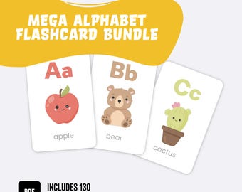 Mega Paquete de Tarjetas Didácticas del Alfabeto: 130 Tarjetas Didácticas del ABC Imprimibles para Niños / Aprendizaje Temprano y Recursos para la Educación en Casa
