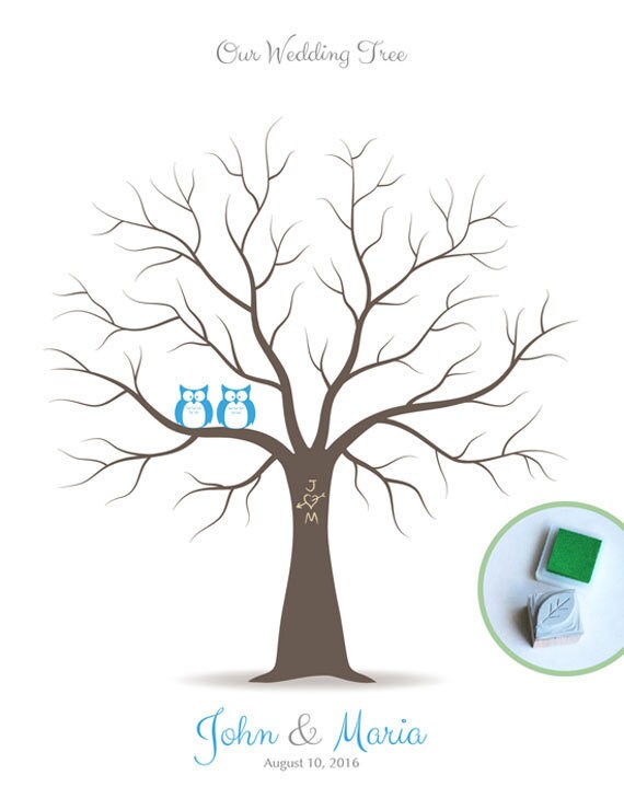 Items similar to Wedding Tree Guestbook with Hand Carved Leaf Stamp