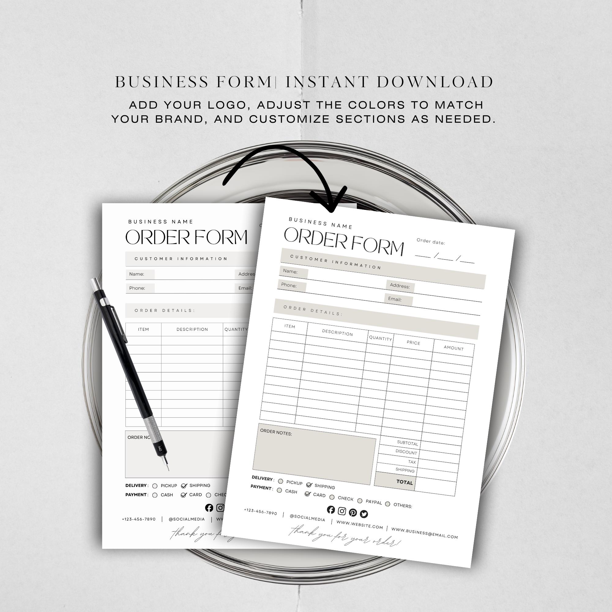 Custom Order Form Template Canva | Small Business Order Sheet Customer ...