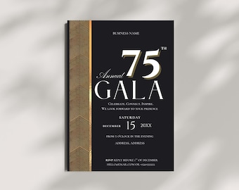 Black Gold Corporate Gala Invitation Editable in Canva | Awards Night Celebration Invite | Elegant Business Event Flyer Download
