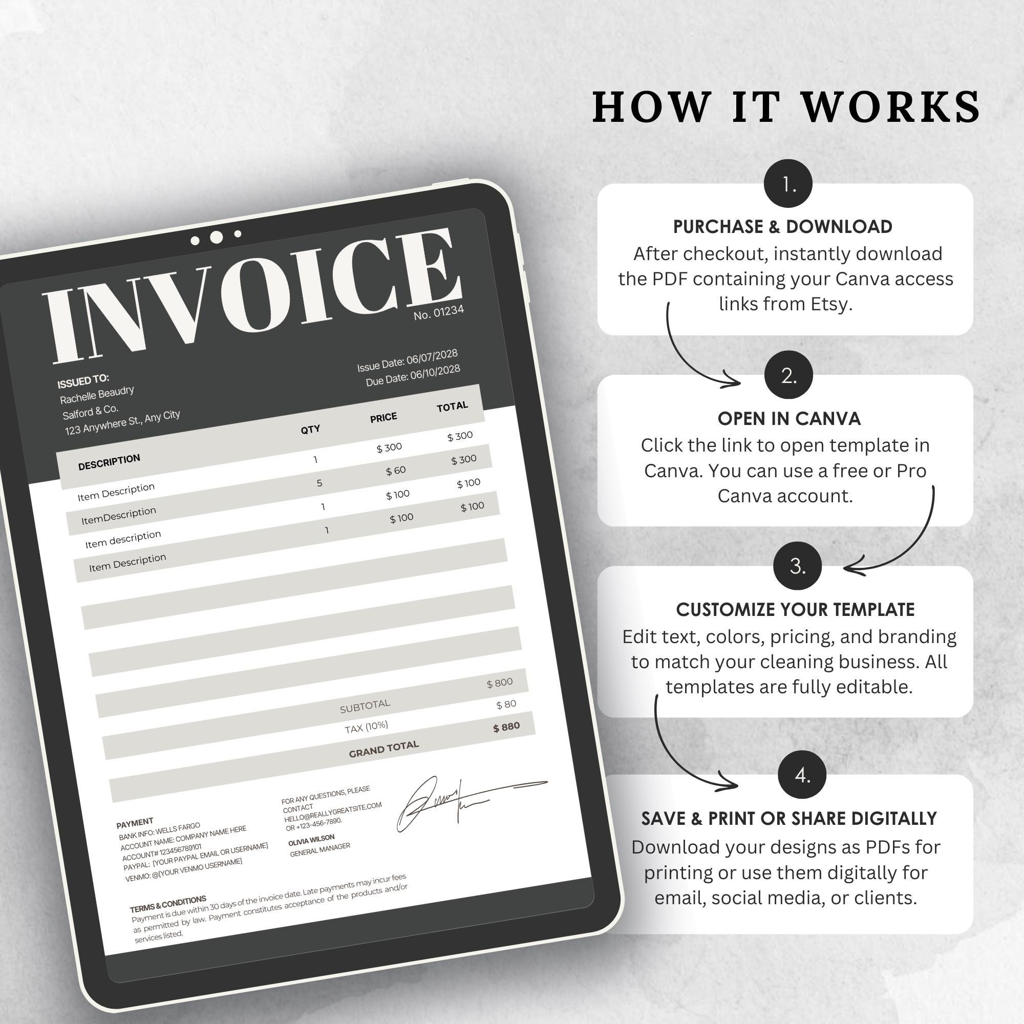 Invoice 420 Editable Invoice Template Canva | Modern Professional Invoice | A4 & US ...