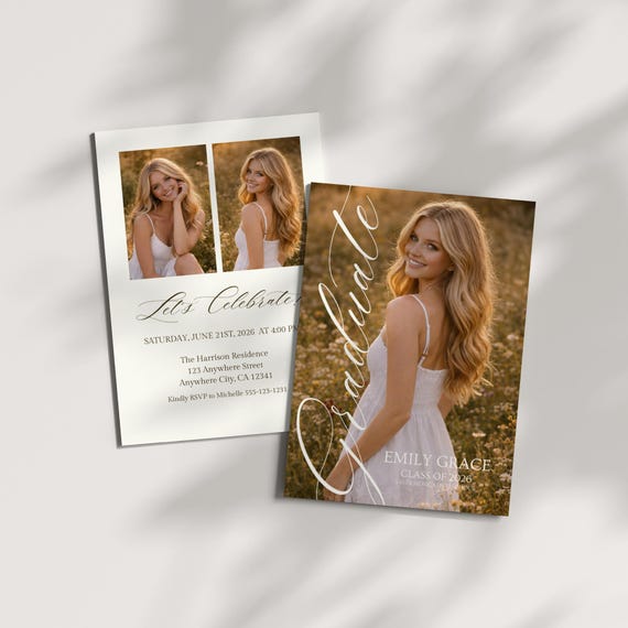 Graduation Announcement Template | Grad Party Invite | Script Photo Graduation Announcement | Class of 2026 Invite | Editable Canva Template