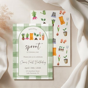 Our Little Sprout Is Turning One Digital Invitation | Editable Canva First Birthday Invite | Little Sprout Birthday Theme