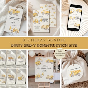 Dirty 3rd-y Geburtstagseinladung Vorlage Bundle | Aufbau 3. Geburtstag einladen | LKW Geburtstag | Baustelle Party | Bearbeitbar Einladen