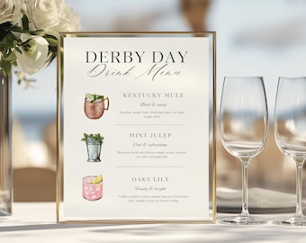 Menú de cócteles para la fiesta del Derby de Kentucky / Menú de bebidas minimalista / Fiesta para ver la carrera de caballos (Descarga digital)
