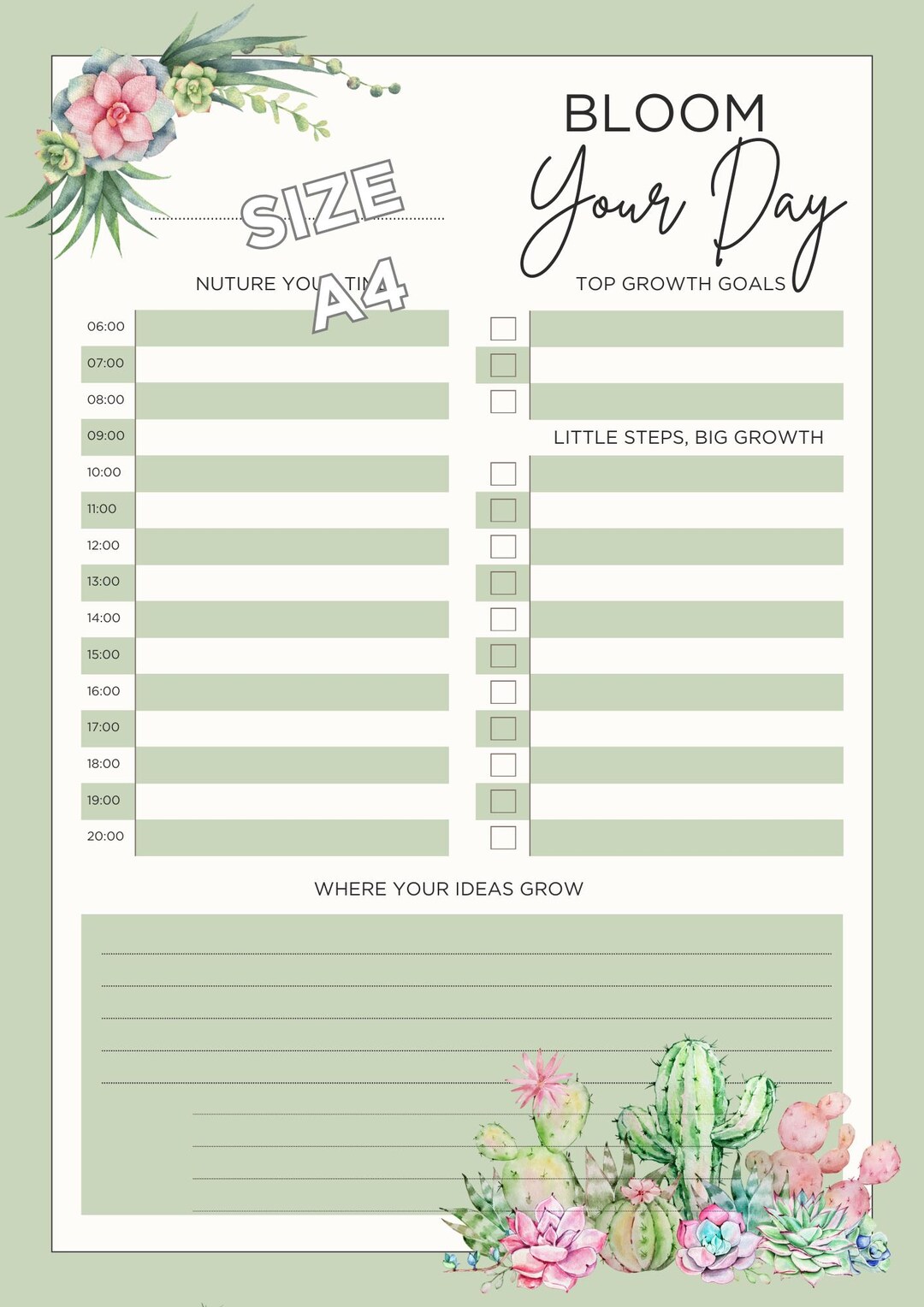 Daily Planner Printable | A4 | Botanical Minimalist Template | Bloom ...