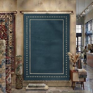 Hand Knotted Oushak Rug Solid Terracotta Rug with Ivory Border Modern Geometric Area Rug Boho Style Handwoven Wool Rug Custom Size Available