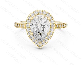Pear Cut Lab Grown Diamond Halo Engagement Ring, Rose Gold Vintage Style Bridal Ring