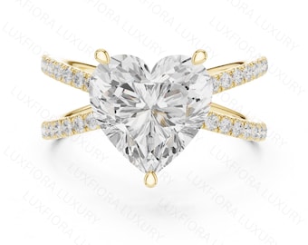 Heart Diamond X Ring Rose Gold Crossover Engagement Ring Unique Anniversary Gift for Her