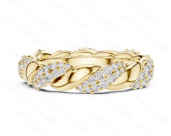 Twisted Rope Moissanite Diamond Band, 14K Rose Gold Braided Anniversary Ring