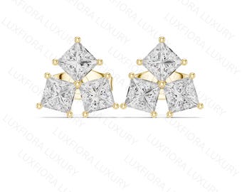 Lab Grown Princess Cut Diamond Stud Earrings, 0.82 TCW, Minimalist Wedding Jewelry