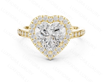 Heart Cut Lab Grown Diamond Halo Engagement Ring, Rose Gold Bridal Ring