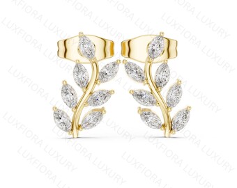 Marquise Lab Grown Diamond Cluster Stud Earrings, Rose Gold, Minimalist Bridal Jewelry