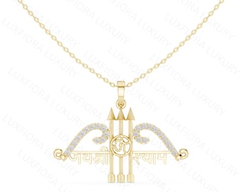 Gayatri Mantra Trishul Om Pendant Necklace, Rose Gold Diamond Spiritual Jewelry